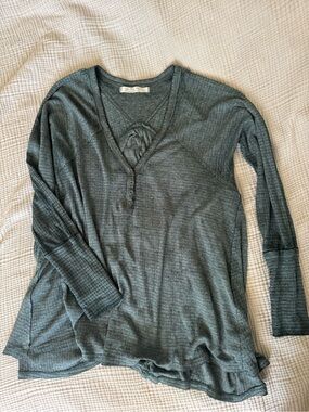 We The Free Ribbed V-Neck Long Sleeve Top - Slate Teal